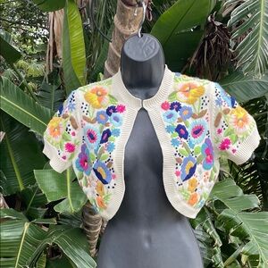 Wendy Hill cropped 3-D floral embroidered cardigan